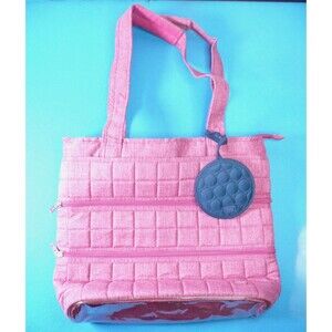 Lug Taxicab Quilted Travel Tote Bag Pink with Blue Luggage Tag Carry On Handbag